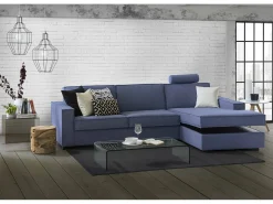 Sofá*Talamo Italia Sofá fixo Dkiyin, Sofá de canto, 100% Fabricado na Itália, Sofá da sala com península de contêiner direita, com braços padrão, 280x95h90 cm, Azul