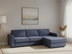 Sofá*Talamo Italia Sofá fixo Dkiyin, Sofá de canto, 100% Fabricado na Itália, Sofá da sala com península de contêiner direita, com braços padrão, 280x95h90 cm, Azul