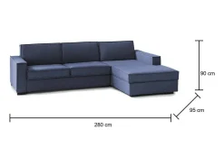 Sofá*Talamo Italia Sofá fixo Dkiyin, Sofá de canto, 100% Fabricado na Itália, Sofá da sala com península de contêiner direita, com braços padrão, 280x95h90 cm, Azul