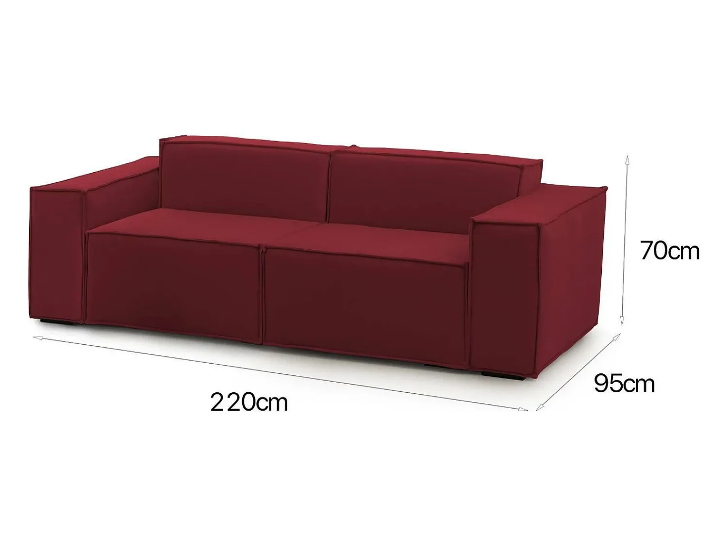 Sofá*Talamo Italia Sofá fixo Dlongh, sofá modular linear de 2 lugares, 100% Fabricado na Itália, Sofá moderno para sala em tecido, 220x95h70 cm, Vermelho
