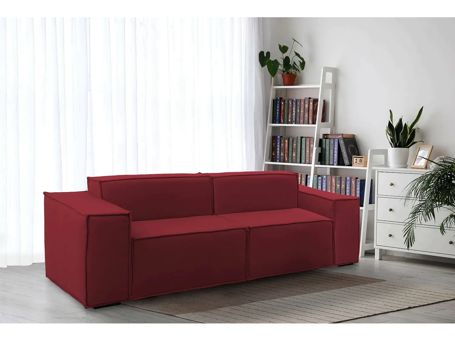Sofá*Talamo Italia Sofá fixo Dlongh, sofá modular linear de 2 lugares, 100% Fabricado na Itália, Sofá moderno para sala em tecido, 220x95h70 cm, Vermelho