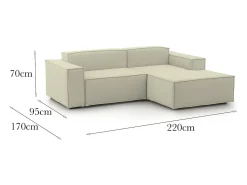 Sofá*Talamo Italia Sofá fixo Dlorenz, sofá modular de 2 lugares com península direita, 100% Fabricado na Itália, Sofá de tecido moderno, 220x170h70 cm, Bege