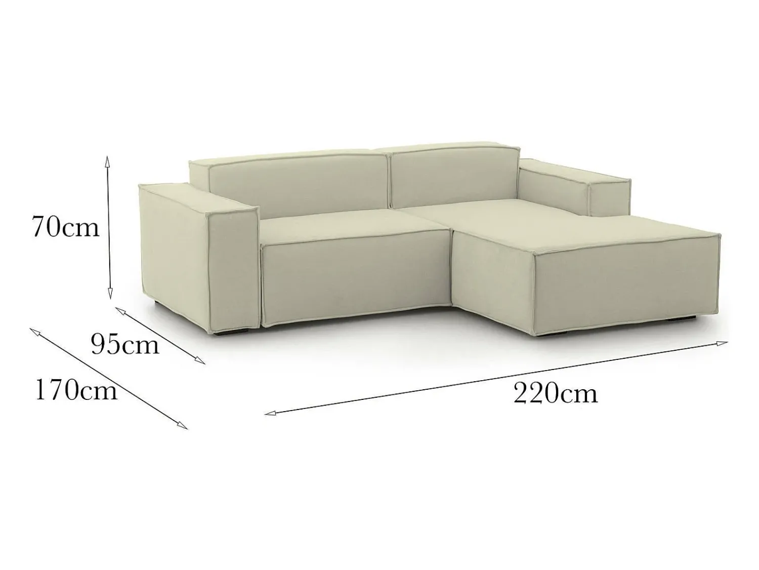 Sofá*Talamo Italia Sofá fixo Dlorenz, sofá modular de 2 lugares com península direita, 100% Fabricado na Itália, Sofá de tecido moderno, 220x170h70 cm, Bege