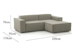 Talamo Italia Sofá fixo Dlorenz, sofá modular de 2 lugares com península direita, 100% Fabricado na Itália, Sofá de tecido moderno, 220x170h70 cm, Taupe^ Sofá