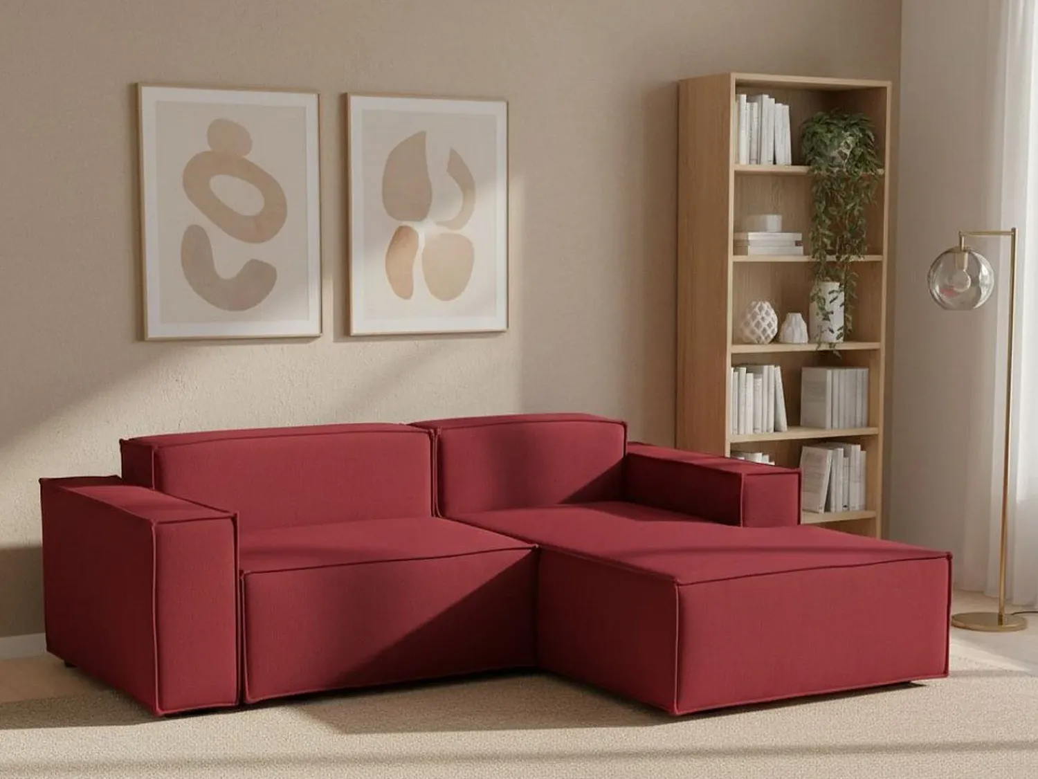 Sofá*Talamo Italia Sofá fixo Dlorenz, sofá modular de 2 lugares com península direita, 100% Fabricado na Itália, Sofá de tecido moderno, 220x170h70 cm, Vermelho
