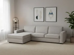 Sofá*Talamo Italia Sofá fixo Dlovis, Sofá de canto, 100% Fabricado na Itália, Sofá da sala com, Península esquerda, com braços finos, 260x95h90 cm, Cinza Cinzento