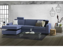 Sofá|Talamo Italia Sofá fixo Dlovis, Sofá de canto, 100% Fabricado na Itália, Sofá da sala com península esquerda, com braços finos, 260x95h90 cm, Azul