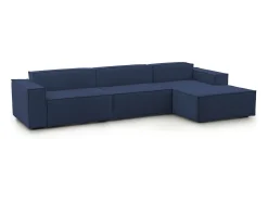 Sofá*Talamo Italia Sofá fixo Dmaiol, sofá modular de 4 lugares com península direita, 100% Fabricado na Itália, Sofá de tecido moderno, 340x170h70 cm, Azul