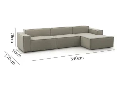 Sofá|Talamo Italia Sofá fixo Dmaiol, sofá modular de 4 lugares com península direita, 100% Fabricado na Itália, Sofá de tecido moderno, 340x170h70 cm, Taupe Cinzento