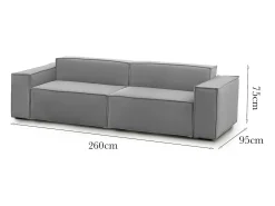 Sofá|Talamo Italia Sofá fixo Dmelucc, sofá modular linear de 3 lugares, 100% Fabricado na Itália, Sofá moderno para sala em tecido, 260x95h70 cm, Cinza Cinzento