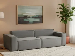 Sofá|Talamo Italia Sofá fixo Dmelucc, sofá modular linear de 3 lugares, 100% Fabricado na Itália, Sofá moderno para sala em tecido, 260x95h70 cm, Cinza Cinzento