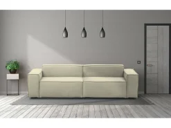 Sofá|Talamo Italia Sofá fixo Dmelucc, sofá modular linear de 3 lugares, 100% Fabricado na Itália, Sofá moderno para sala em tecido, 260x95h70 cm, Bege