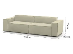 Sofá|Talamo Italia Sofá fixo Dmelucc, sofá modular linear de 3 lugares, 100% Fabricado na Itália, Sofá moderno para sala em tecido, 260x95h70 cm, Bege