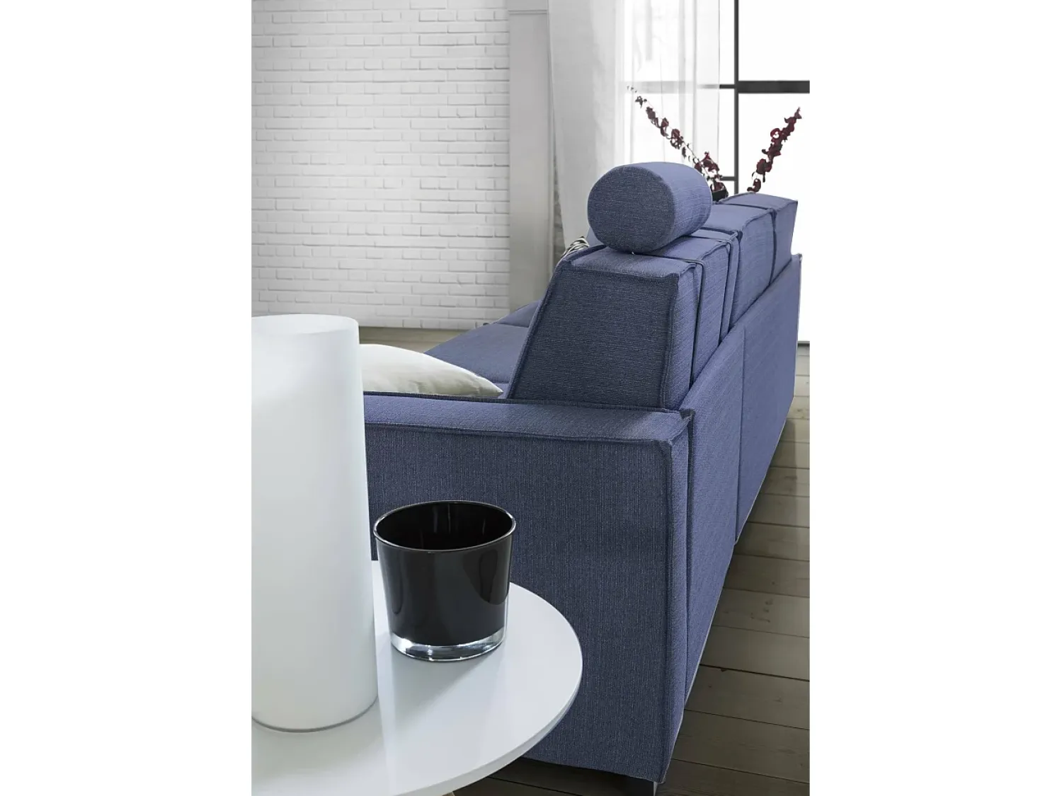 Sofá|Talamo Italia Sofá fixo Dmene, Sofá grande de 2 lugares, 100% Fabricado na Itália, Sofá da sala em tecido, com braços finos, 180x95h90 cm, Azul