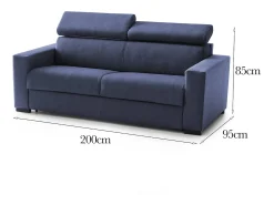 Hot Talamo Italia Sofá fixo Dmicel, ofá de 3 lugare, 100% Fabricado na Itália, Sofá da ala, em tecido acolchoado, com apoio de cabeça ajutávei â€<â€<e braço fino, 200x95h85 cm, Azul