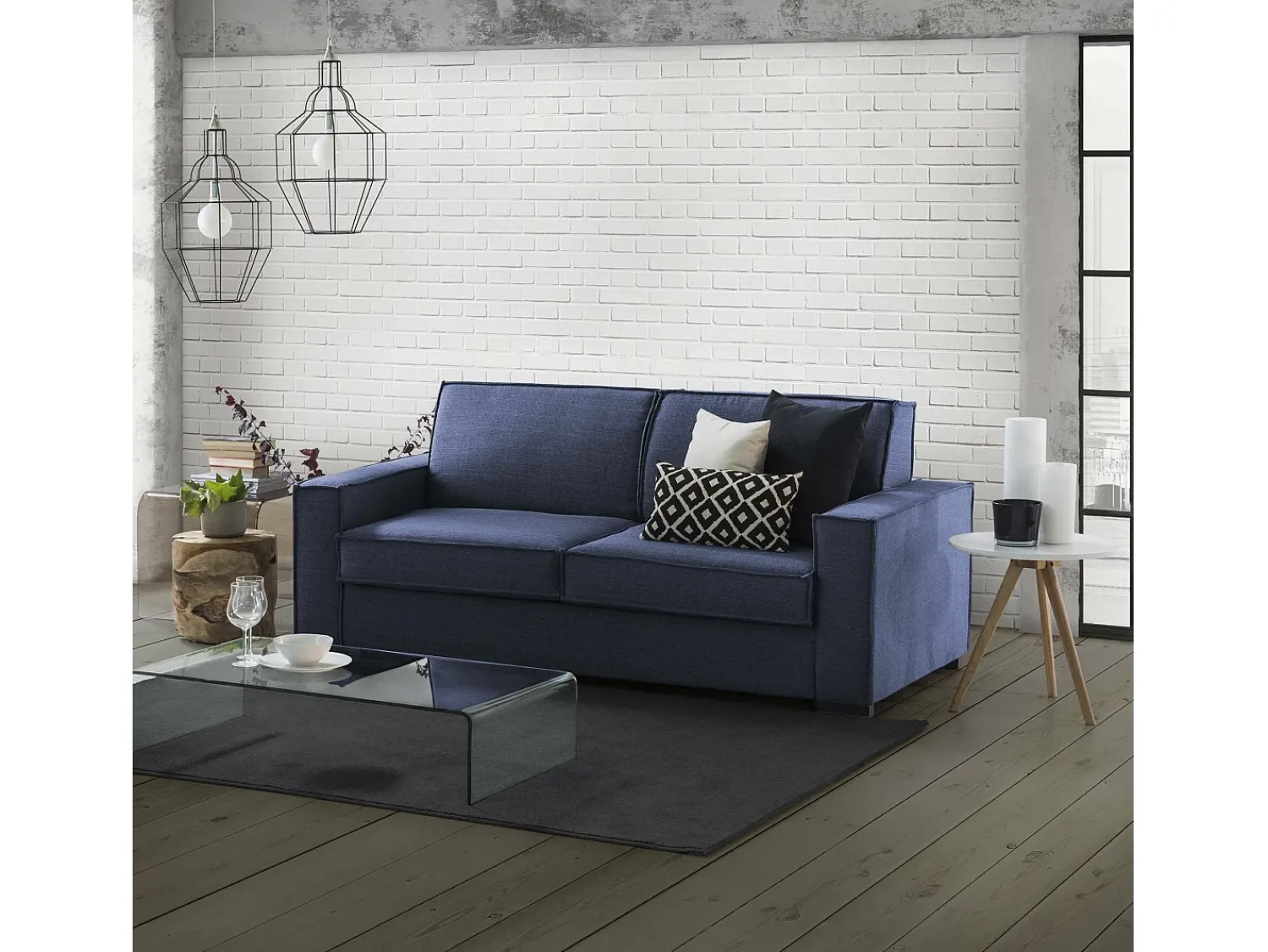 Sofá|Talamo Italia Sofá fixo Dospin, sofá de 3 lugares, 100% Fabricado na Itália, Sofá da sala em tecido, com braços padrão, 220x95h90 cm, Azul