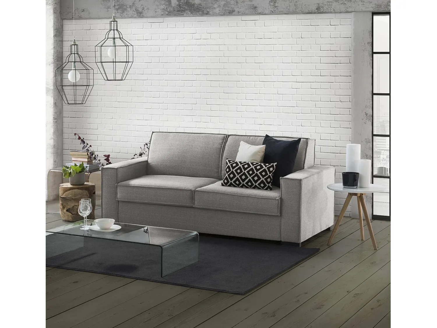 Outlet Talamo Italia Sofá fixo Dospin, sofá de 3 lugares, 100% Fabricado na Itália, Sofá da sala em tecido, com braços padrão, 220x95h90 cm, Cinza Cinzento