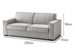 Outlet Talamo Italia Sofá fixo Dospin, sofá de 3 lugares, 100% Fabricado na Itália, Sofá da sala em tecido, com braços padrão, 220x95h90 cm, Cinza Cinzento