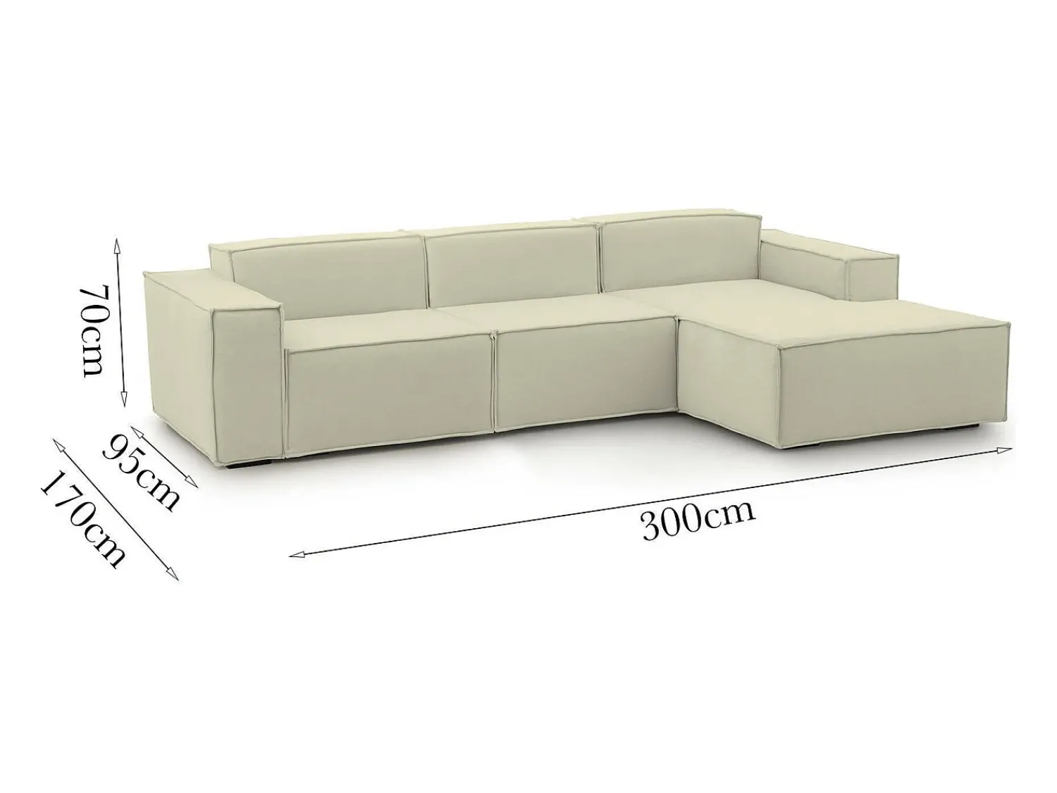 Hot Talamo Italia Sofá fixo Giovanna, sofá modular de 3 lugares com península direita, 100% Made in Italy, Sofá de tecido moderno, 300x170h70 cm, Bege