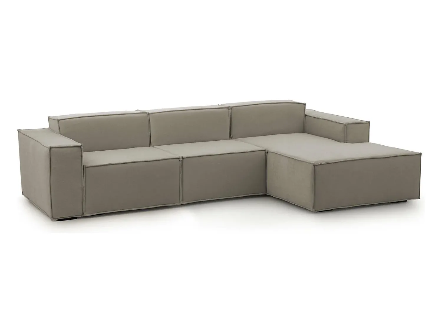Outlet Talamo Italia Sofá fixo Giovanna, sofá modular de 3 lugares com península direita, 100% Made in Italy, Sofá de tecido moderno, 300x170h70 cm, Taupe Cinzento