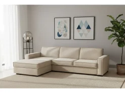 Sofá*Talamo Italia Sofá fixo Grazia, Sofá de canto, 100% Fabricado na Itália, Sofá da sala com península esquerda, com braços padrão, 280x95h90 cm, Bege