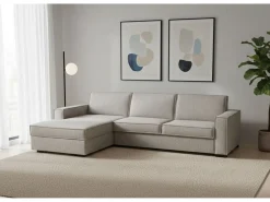 Sofá*Talamo Italia Sofá fixo Grazia, Sofá de canto, 100% Fabricado na Itália, Sofá da sala com, Península contêiner esquerda, com braços padrão, Cm 280x95h90, Taupe Cinzento