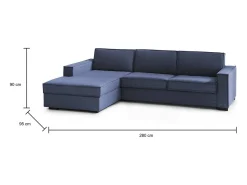 Online Talamo Italia Sofá fixo Grazia, Sofá de canto, 100% Fabricado na Itália, Sofá da sala com, Península contêiner esquerda, com braços padrão, 280x95h90 cm, Azul