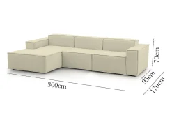 Sofá|Talamo Italia Sofá fixo Jessica, sofá modular de 3 lugares com península esquerda, 100% Fabricado na Itália, Sofá de tecido moderno, 300x170h70 cm, Bege