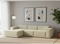 Sofá|Talamo Italia Sofá fixo Jessica, sofá modular de 3 lugares com península esquerda, 100% Fabricado na Itália, Sofá de tecido moderno, 300x170h70 cm, Bege