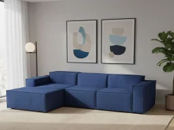 Online Talamo Italia Sofá fixo Jessica, sofá modular de 3 lugares com península esquerda, 100% Fabricado na Itália, Sofá de tecido moderno, 300x170h70 cm, Azul