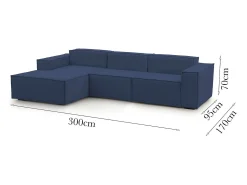 Online Talamo Italia Sofá fixo Jessica, sofá modular de 3 lugares com península esquerda, 100% Fabricado na Itália, Sofá de tecido moderno, 300x170h70 cm, Azul