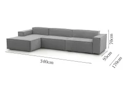Sofá*Talamo Italia Sofá fixo Licia, sofá modular de 4 lugares com península esquerda, 100% Fabricado na Itália, Sofá de tecido moderno, 340x170h70 cm, Cinza Cinzento