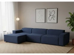 Sofá|Talamo Italia Sofá fixo Licia, sofá modular de 4 lugares com península esquerda, 100% Fabricado na Itália, Sofá de tecido moderno, 340x170h70 cm, Azul