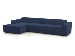 Sofá|Talamo Italia Sofá fixo Licia, sofá modular de 4 lugares com península esquerda, 100% Fabricado na Itália, Sofá de tecido moderno, 340x170h70 cm, Azul