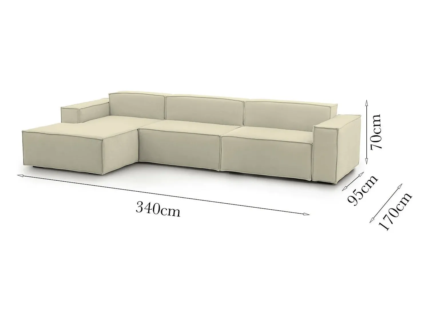 Talamo Italia Sofá fixo Licia, sofá modular de 4 lugares com península esquerda, 100% Fabricado na Itália, Sofá de tecido moderno, 340x170h70 cm, Bege