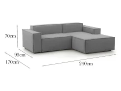 Talamo Italia Sofá fixo Lidia, Sofá modular grande de 2 lugares com península direita, 100% Fabricado na Itália, Sofá de tecido moderno, 240x170h70 cm, Cinza^ Sofá