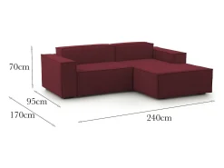 Sofá|Talamo Italia Sofá fixo Lidia, Sofá modular grande de 2 lugares com península direita, 100% Fabricado na Itália, Sofá de tecido moderno, 240x170h70 cm, Vermelho