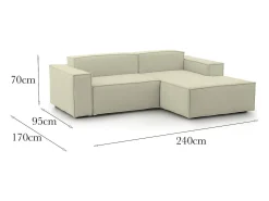New Talamo Italia Sofá fixo Lidia, Sofá modular grande de 2 lugares com península direita, 100% Fabricado na Itália, Sofá de tecido moderno, 240x170h70 cm, Bege