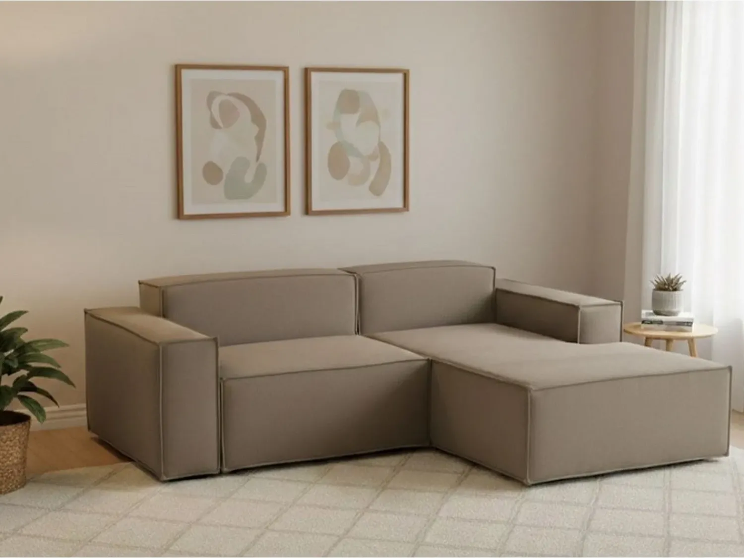 Online Talamo Italia Sofá fixo Lidia, Sofá modular grande de 2 lugares com península direita, 100% Fabricado na Itália, Sofá de tecido moderno, 240x170h70 cm, Taupe Cinzento