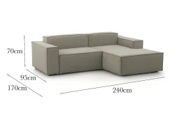 Online Talamo Italia Sofá fixo Lidia, Sofá modular grande de 2 lugares com península direita, 100% Fabricado na Itália, Sofá de tecido moderno, 240x170h70 cm, Taupe Cinzento