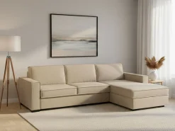 New Talamo Italia Sofá fixo Maia, Sofá de canto, 100% Fabricado na Itália, Sofá da sala com, Península direita, com braços finos, Cm 260x95h90, Bege