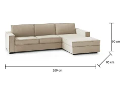 New Talamo Italia Sofá fixo Maia, Sofá de canto, 100% Fabricado na Itália, Sofá da sala com, Península direita, com braços finos, Cm 260x95h90, Bege
