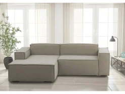 Sofá*Talamo Italia Sofá fixo Nadia, sofá modular de 2 lugares com península esquerda, 100% Fabricado na Itália, Sofá de tecido moderno, 220x170h70 cm, Taupe Cinzento