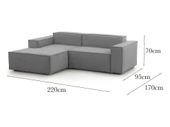 Sofá|Talamo Italia Sofá fixo Nadia, sofá modular de 2 lugares com península esquerda, 100% Fabricado na Itália, Sofá de tecido moderno, 220x170h70 cm, Cinza Cinzento