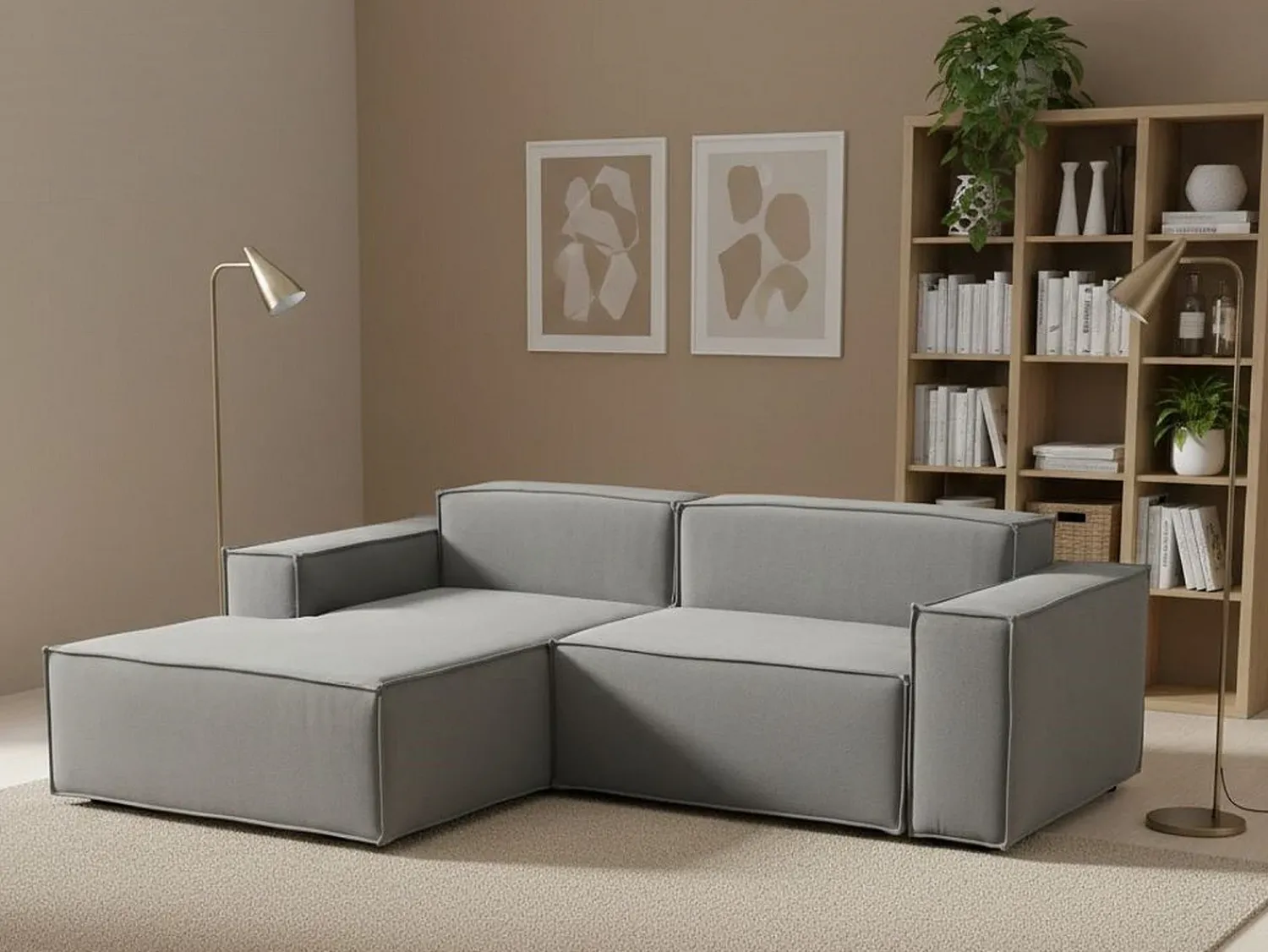 Sofá|Talamo Italia Sofá fixo Nadia, sofá modular de 2 lugares com península esquerda, 100% Fabricado na Itália, Sofá de tecido moderno, 220x170h70 cm, Cinza Cinzento
