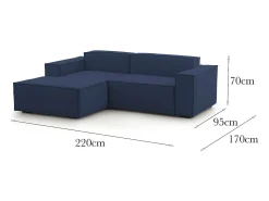 Sofá|Talamo Italia Sofá fixo Nadia, sofá modular de 2 lugares com península esquerda, 100% Fabricado na Itália, Sofá de tecido moderno, 220x170h70 cm, Azul