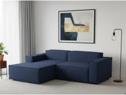 Sofá|Talamo Italia Sofá fixo Nadia, sofá modular de 2 lugares com península esquerda, 100% Fabricado na Itália, Sofá de tecido moderno, 220x170h70 cm, Azul