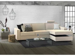 Sofá|Talamo Italia Sofá fixo Nami, Sofá de canto, 100% Fabricado na Itália, Sofá da sala com península de contêiner direita, com braços padrão, 280x95h90 cm, Bege