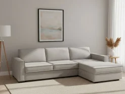 Outlet Talamo Italia Sofá fixo Nami, Sofá de canto, 100% Fabricado na Itália, Sofá da sala com península de armazenamento à direita, com braços padrão, 280x95h90 cm, Cinza Cinzento