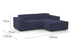 Sofá*Talamo Italia Sofá fixo Patrizia, sofá modular de 2 lugares com península direita, 100% Fabricado na Itália, Sofá de tecido moderno, 220x170h70 cm, Azul